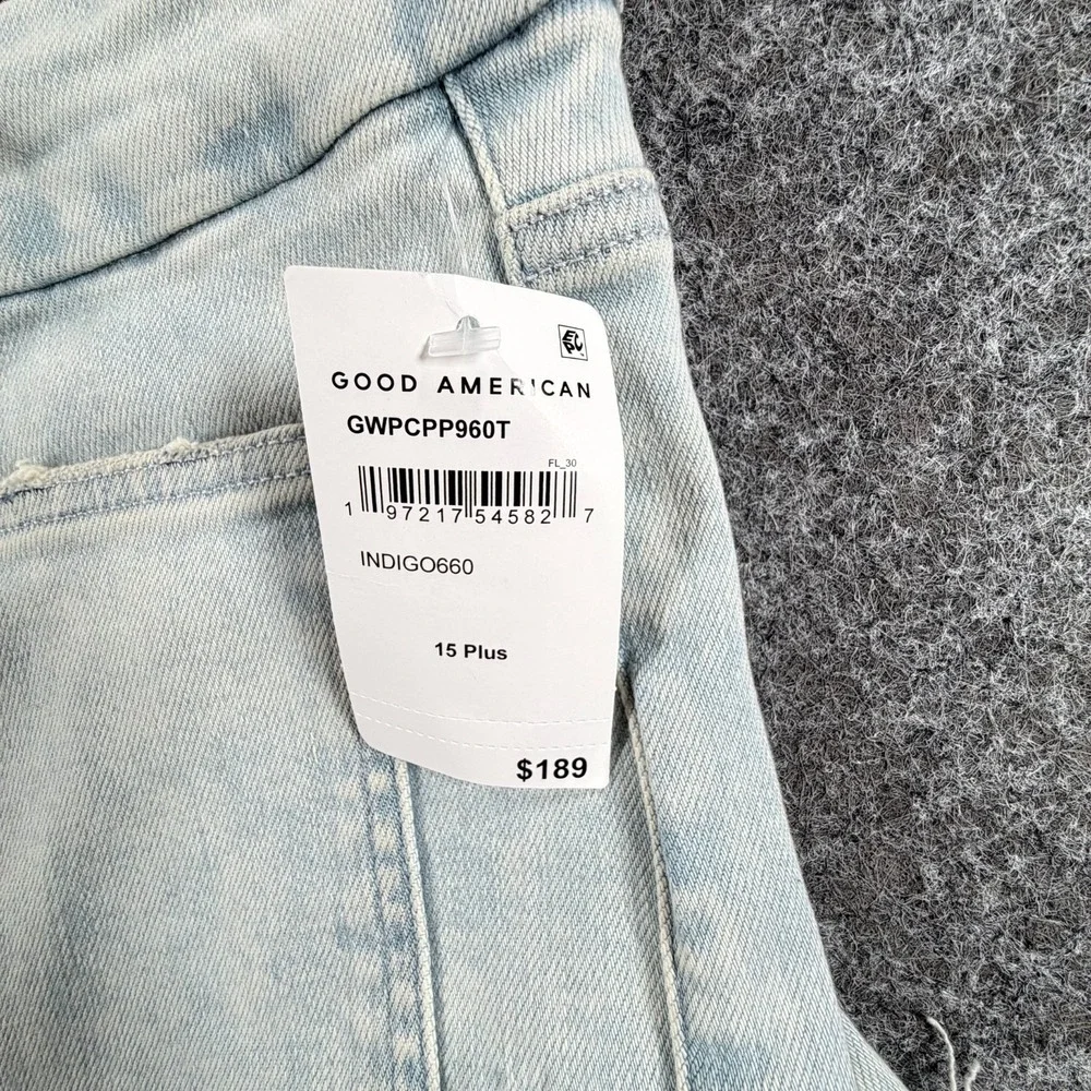 NWT Good‎ American Good Waist Palazzo Crop Jeans Womens 15 Indigo Patch Pockets